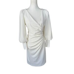 Calvin Klein Deep V-Neck Puff Sleeve Ruched Corpcore Wedding‎ Bridal Dress Sz 12